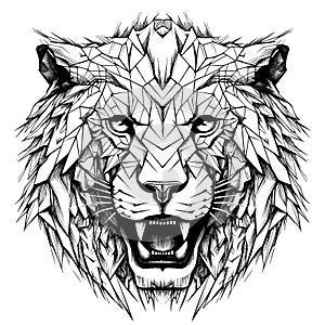 Portrait of wicked lion. Tattoo and t-shirt template