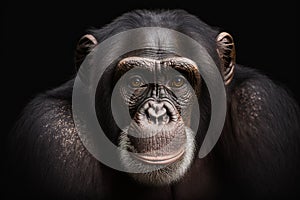 Portrait of a wild monkey, chimpanzee on a black background