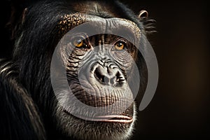 Portrait of a wild monkey, chimpanzee on a black background