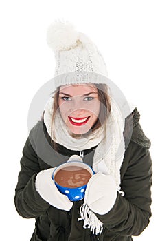 Portrait winter girl with hot chocolate