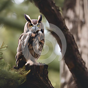 A portrait of a wise and weathered owl perched on a lofty tree1