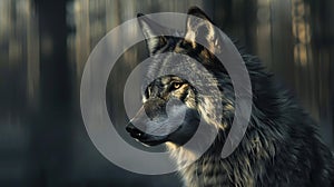 A portrait of a wolf. Grey Wolf (Canis lupus) Portrait, captive animal. AI Generative