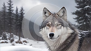 Portrait Of The Wolf In A Snowy Landy, AI Generative, World Animals Day photo