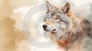 Portrait of a wolf in watercolor style. Digital painting.