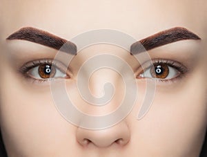 Portrait of a woman with beautiful, well-groomed eyebrows, after dyeing a beauty salon.