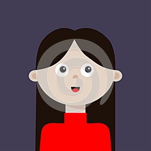 Portrait of woman. Black hair. Young little kid girl face. Lady, female. Brunette hairstyle. Social networks avatar. Business