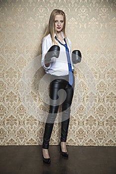 Portrait of a woman with boxing glove