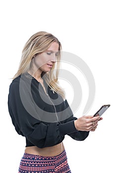 Portrait of a woman browsing a smart phone social media apps