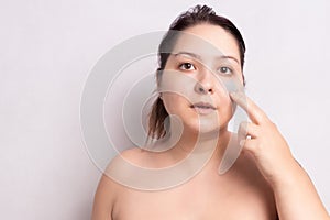 Portrait of woman without clothes, SPA treatment for skin care. Face mask. White background.2