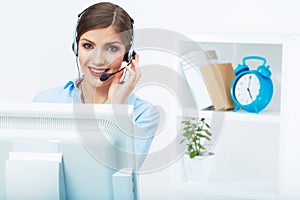 Portrait of woman customer service worker, call ce