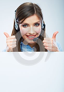 Portrait of woman customer service worker, call center smiling