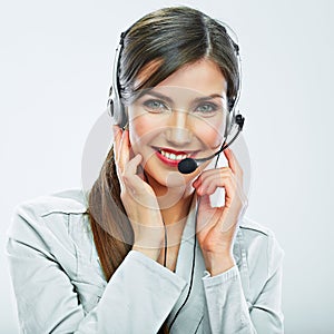 Portrait of woman customer service worker, call center smiling