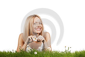 Portrait of woman with daisies