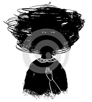 Portrait of a woman with disturbing thoughts, anxiety illustration. Mental health concept, vector
