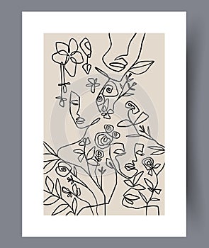 Portrait woman flowering wall art print