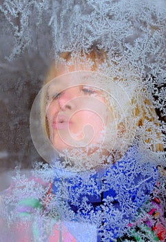 Portrait of Woman through Frosty Window