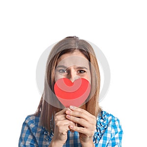 Portrait of woman with paper heart