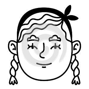 Portrait of woman with pigtails.