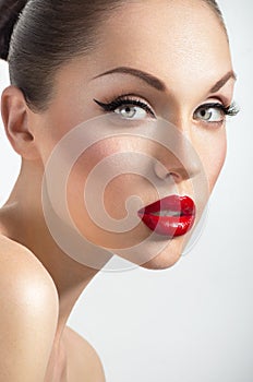 Portrait of woman with red lips