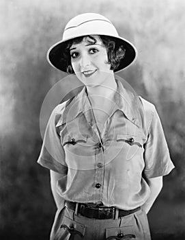 Portrait of woman in safari clothes