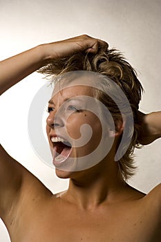 Portrait of a woman screaming