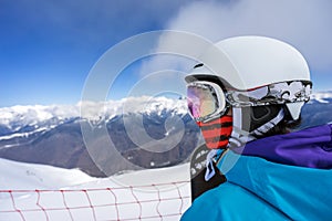 Portrait of woman snowboarder