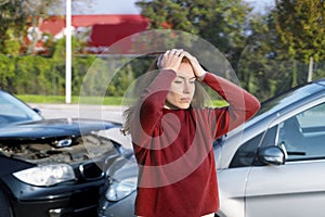 Portrait of woman suffering pain after car accident