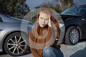 Portrait of woman suffering pain after car accident