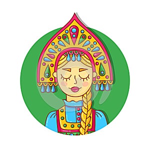 Portrait of woman in traditional russian dress colorful vector illustration