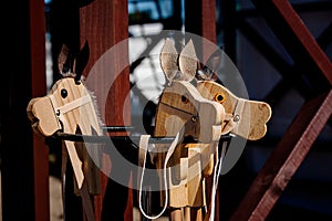 Portrait of wooden horse toys for children