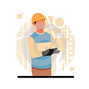 portrait of worker posing checking reports, flat design concept, vector illustrations