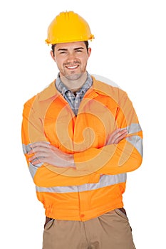 Portrait of worker wearing safety jacket