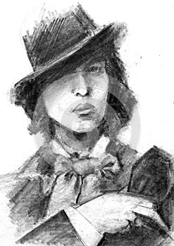 Portrait of the writer Oscar Wilde. Portrait of charcoal pencil