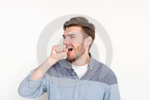 Portrait of yawning man, side view