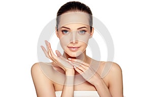 Portrait of youn woman with sincere look of blue eyes.Facial treatment and cosmetology.