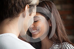 Portrait of young affectionate romantic couple in love