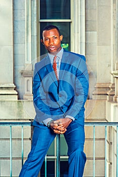 Portrait of Young African American Businessman in New York.