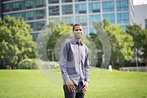 Portrait of young African American man in residential neighborho