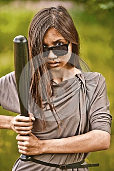 Portrait of young aggressive woman