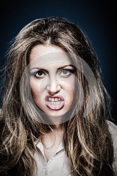 Portrait young angry woman. Negative human emotion face