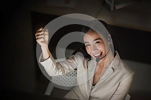 Portrait of young asain girl working at a call center