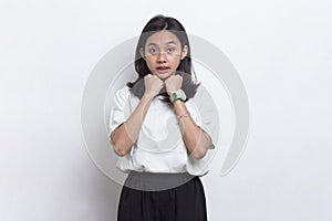 Young asian beautiful woman angry emotional shouting and screaming on white background