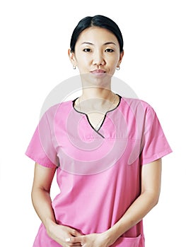 Portrait of young asian doctor on white background