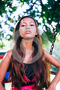 Portrait of young Asian girl with a natural beautiful long hair