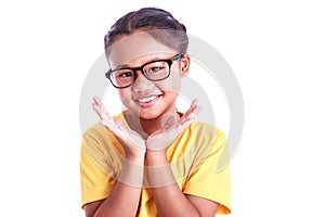 Portrait of young Asian girl wear glasses isolated on white