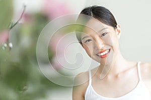 Portrait young Asian woman . The girl smiled at the camera.