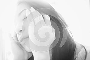 Portrait of young asian woman,high key picture style,black and white color picture,soft focus