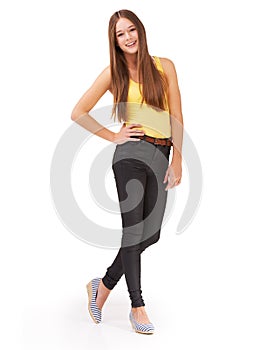 Portrait of young attitude. Shot of a teen girl isolated on white.
