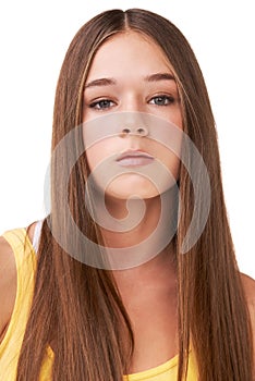 Portrait of young attitude. a teen girl isolated on white.