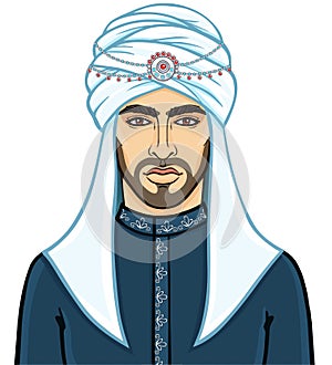 Portrait of the young attractive Arab man in a turban.